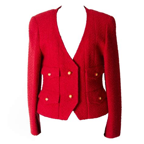 chanel red jacket 2023|Chanel wool tweed red jacket.